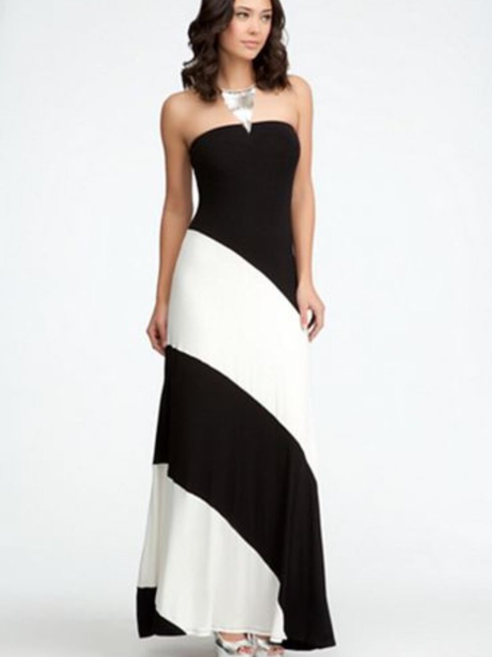 Bebe Colorblock Strapless Maxi Dress XS